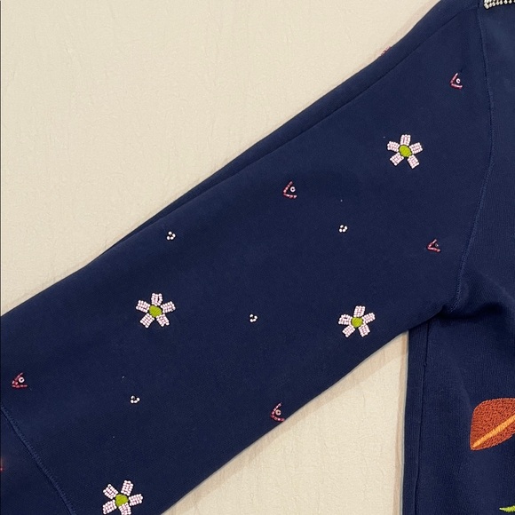 By Anthropologie Maeve Swan Lake Embroidered Navy Sweater - Picture 5 of 13